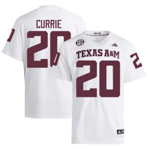 TAMU NCAA Men Adonyss Currie College Football #20 White Jerseys 193963-981