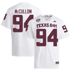 A&M Official Men's #94 College Football Angelo McCullom White Jerseys 478455-491
