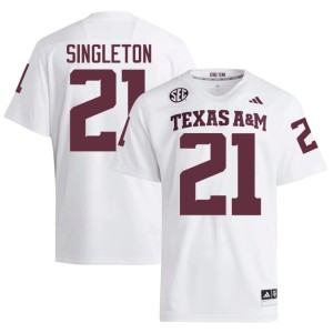 A&M #21 White Embroidery Mens Vic Singleton College Football Jersey 130095-221