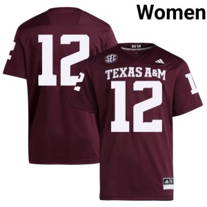 Aggies College Football #12 12th Man Maroon Womens NCAA Jerseys 420184-352