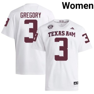 Texas A&M Aggies Womens Aaron Gregory #3 Official White College Football Jerseys 696938-486