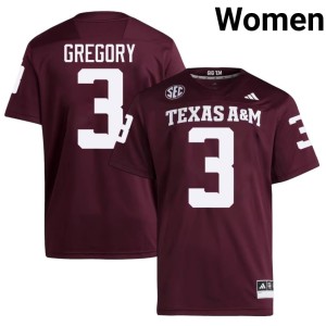 Texas Aggies Maroon Women Aaron Gregory College Football Stitched #3 Jersey 706360-934