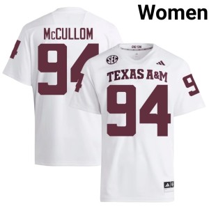TAMU Women's White #94 College Football Angelo McCullom Embroidery Jersey 296856-574