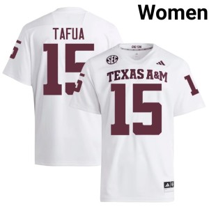 A&M White Women Stitched College Football #15 Caleb Tafua Jerseys 574565-405
