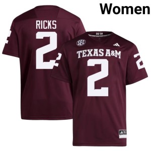 12th Man Dezz Ricks College Football Women Maroon #2 Stitched Jerseys 115373-148