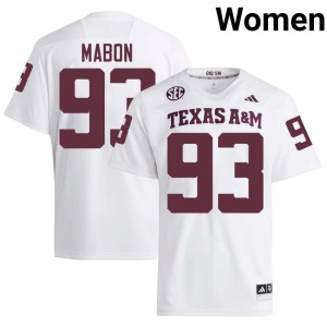 A&M Embroidery #93 Womens White Nathan Mabon College Football Jerseys 444385-848