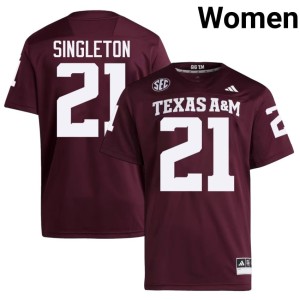 Texas Aggies Vic Singleton Women College Football Maroon #21 Stitched Jerseys 210110-801