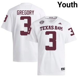A&M College Football Youth #3 Aaron Gregory White Embroidery Jerseys 725737-317