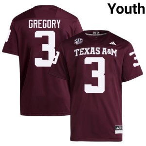 Texas Aggies #3 Maroon College Football Official Youth Aaron Gregory Jersey 394891-944