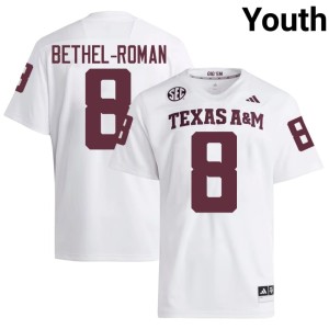 Texas Embroidery Youth White Ashton Bethel-Roman College Football #8 Jersey 134360-278