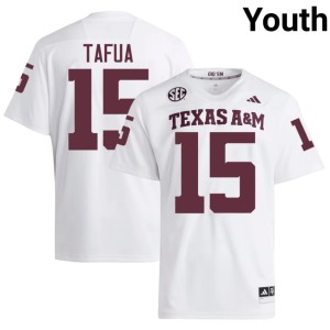 Texas A&M College Football Youth White 2026 Caleb Tafua #15 Jerseys 623967-400