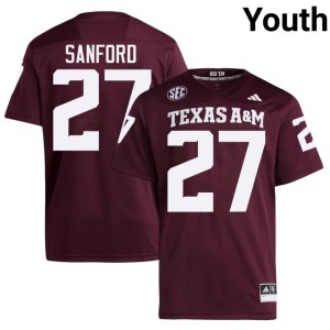Texas A&M Aggies #27 College Football Daymion Sanford Youth Maroon Game Jersey 380751-290