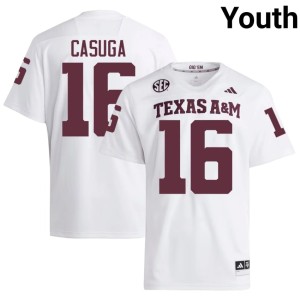 Texas A&M University #16 Youth College Football Embroidery Helaman Casuga White Jerseys 178923-326