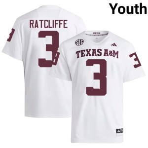 Texas A&M University College Football Marcus Ratcliffe #3 Youth University White Jersey 202158-277
