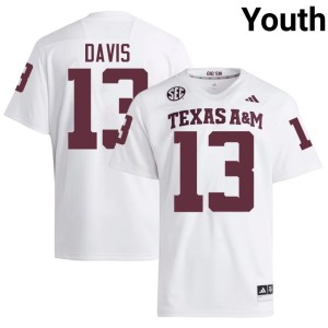 12th Man White Embroidery Youth Myles Davis #13 College Football Jersey 767447-422